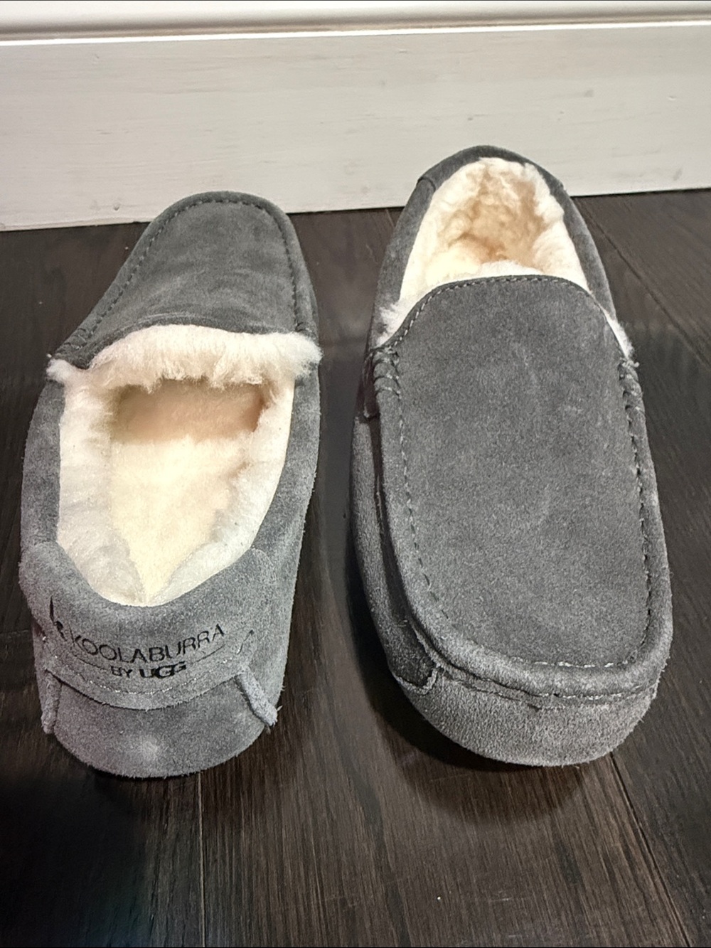 UGG Gray Suede Shearling-Lined Slip-On Moccasins